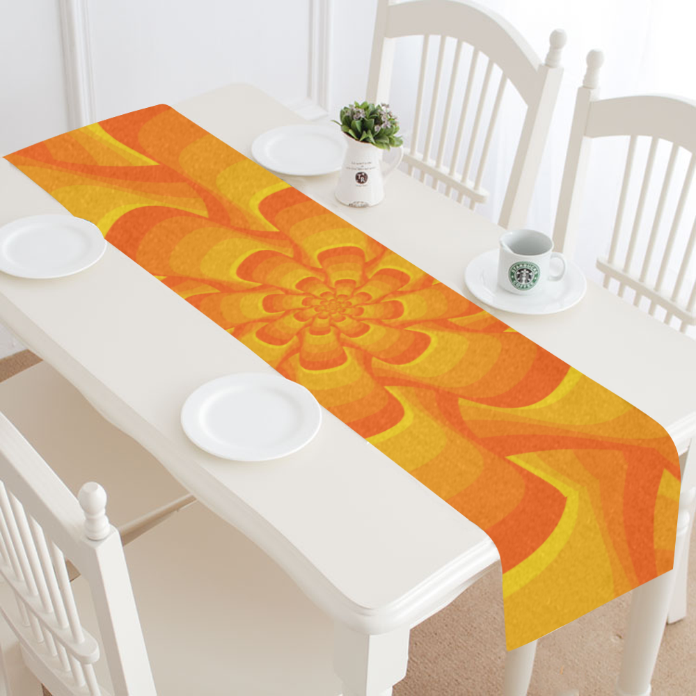 Flower spiral orange Table Runner 14x72 inch