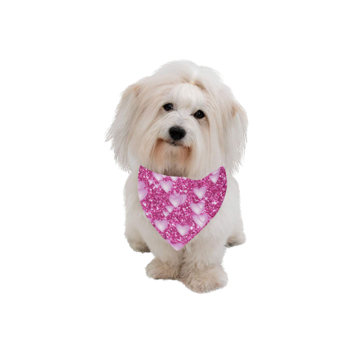 Hearts on Sparkling glitter print, pink Pet Dog Bandana/Large Size