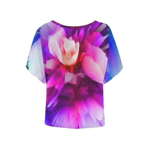 3d flower Women's Batwing-Sleeved Blouse T shirt (Model T44)
