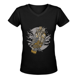 Retro Futurism Steampunk Electic World Owl 2 Women's Deep V-neck T-shirt (Model T19)