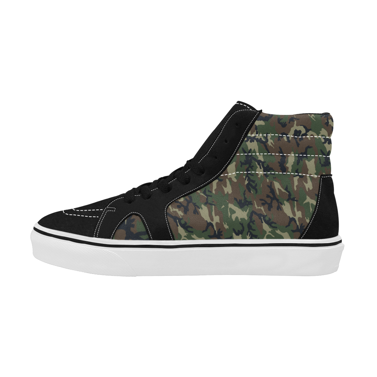 Woodland Forest Green Camouflage Men's High Top Skateboarding Shoes (Model E001-1)