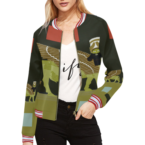 Elegant Green Lamassu All Over Print Bomber Jacket for Women (Model H21)