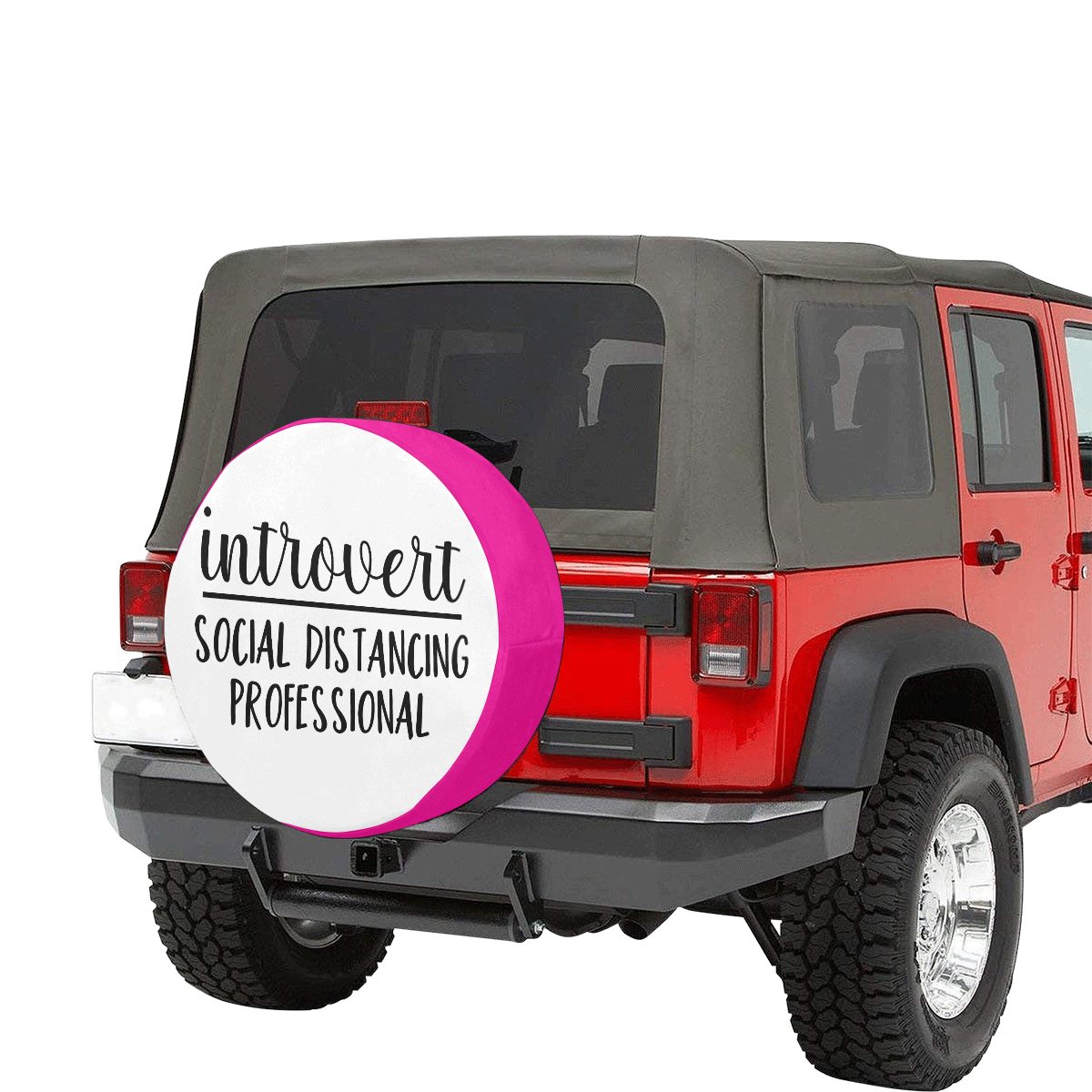 Introvert - Social Distancing Prof - hot pink 30 Inch Spare Tire Cover