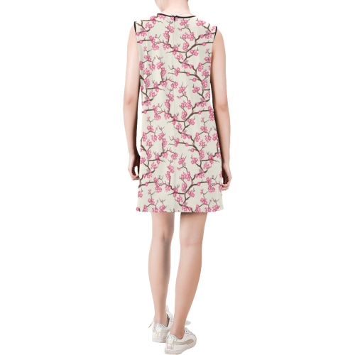 Cherry Blossom Sleeveless Round Neck Shift Dress (Model D51)