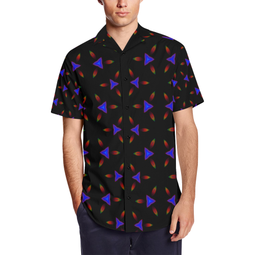 Pattern on Black Men's Short Sleeve Shirt with Lapel Collar (Model T54)