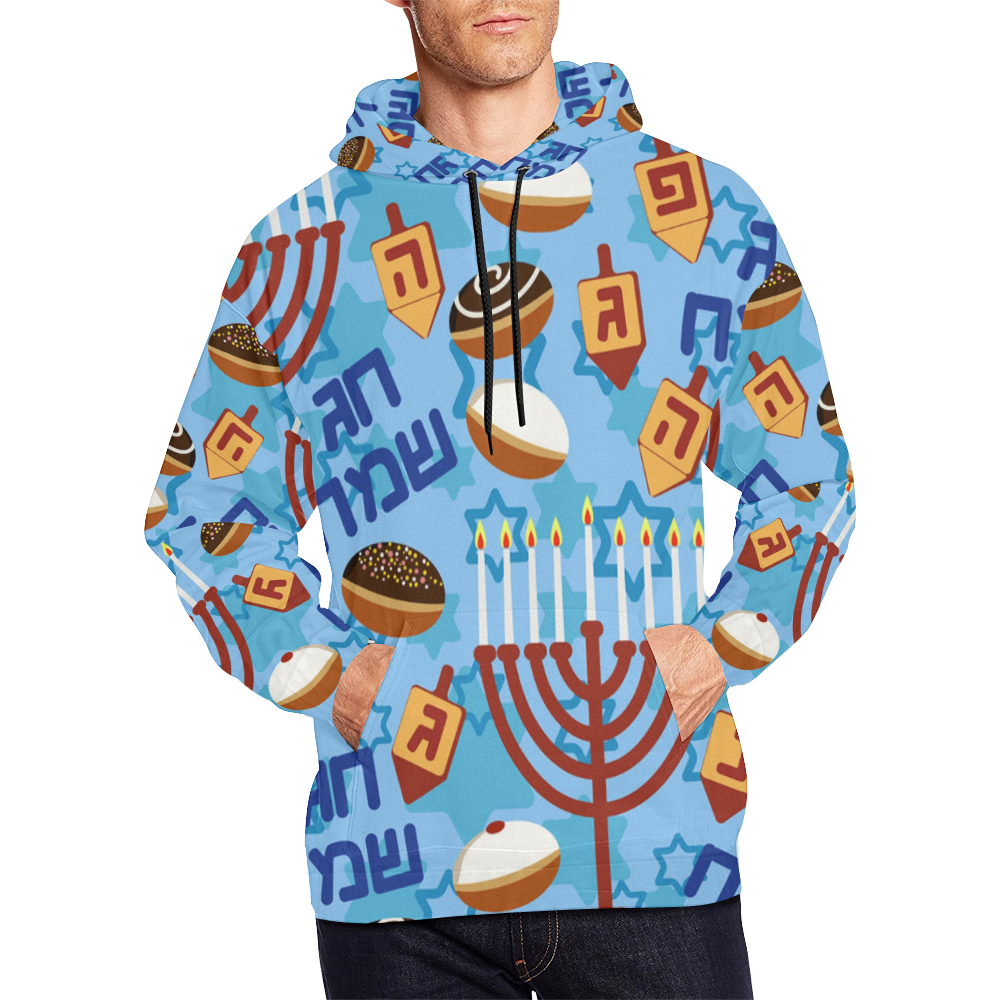 Hanukkahs, Menorahs, and Candles All Over Print Hoodie for Men (USA Size) (Model H13)