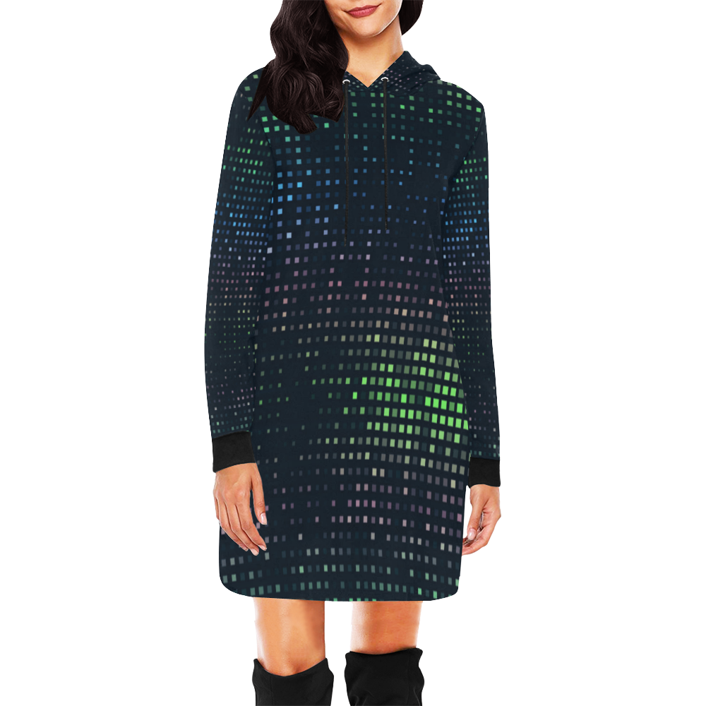 Prismic Rainbow All Over Print Hoodie Mini Dress (Model H27)