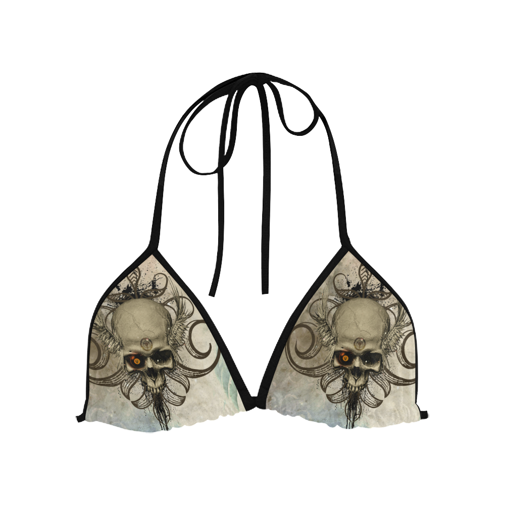 Creepy skull, vintage background Custom Bikini Swimsuit Top