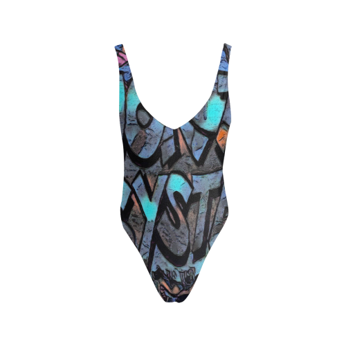 GRAFFITI BLUE Sexy Low Back One-Piece Swimsuit (Model S09)
