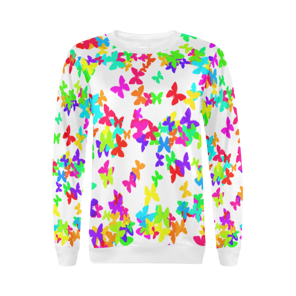Rainbow butterflys All Over Print Crewneck Sweatshirt for Women (Model H18)