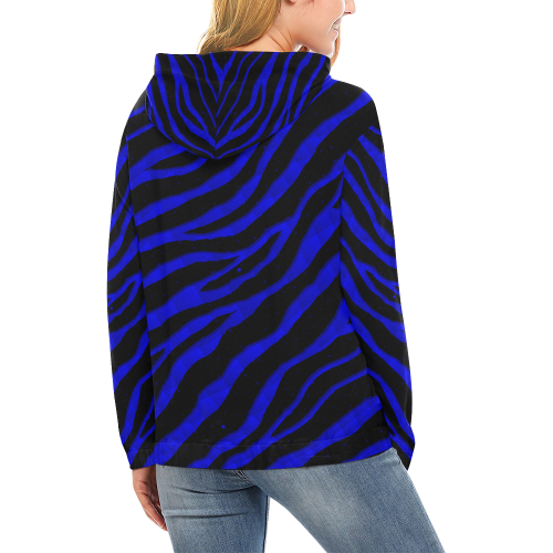 Ripped SpaceTime Stripes - Blue All Over Print Hoodie for Women (USA Size) (Model H13)