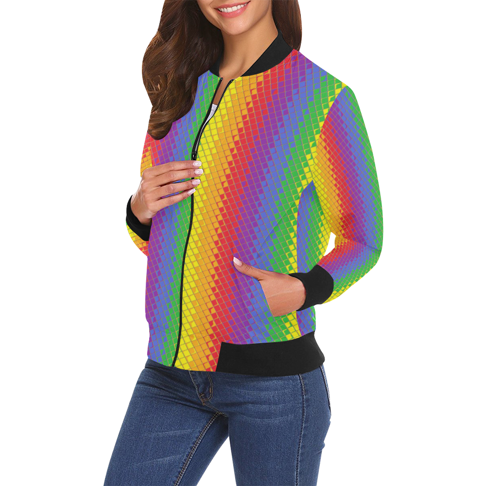 Rainbow Pattern by K.Merske All Over Print Bomber Jacket for Women (Model H19)