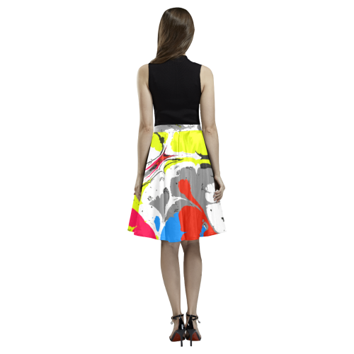Colorful distorted shapes2 Melete Pleated Midi Skirt (Model D15)