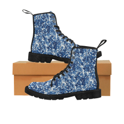 Digital Blue Camouflage Martin Boots for Men (Black) (Model 1203H)