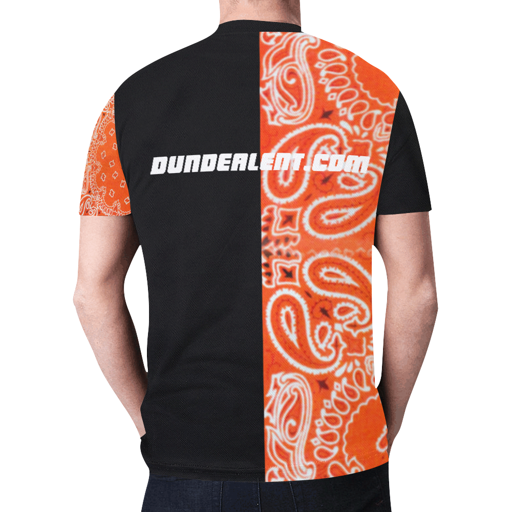 Dundealent Orange/Black Half Bandana New All Over Print T-shirt for Men (Model T45)