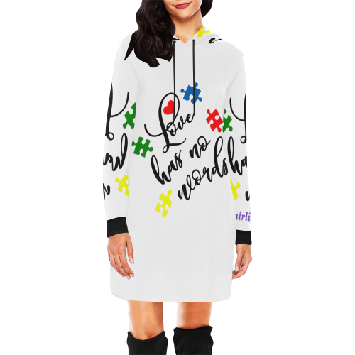 Fairlings Delight's Autism- Love has no words Women's Hoodie 53086E All Over Print Hoodie Mini Dress (Model H27)