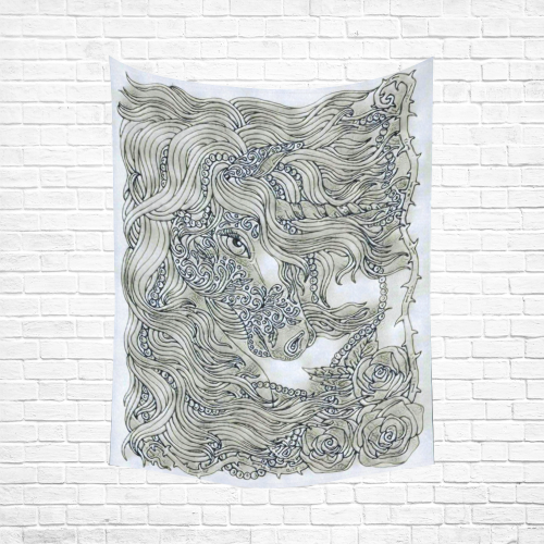 Black And White Celtic Unicorn Magic Blacklight Splash Cotton Linen Wall Tapestry 60"x 80"