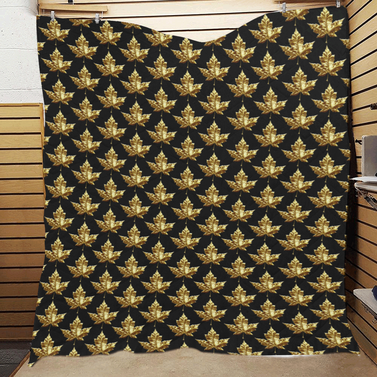 Gold Canada Maple Leaf Quilt 60"x70"