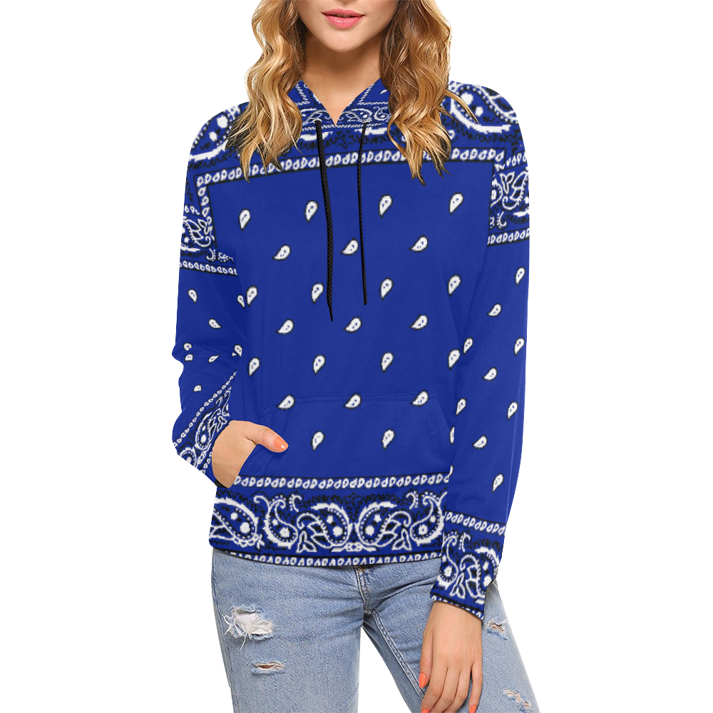 KERCHIEF PATTERN BLUE All Over Print Hoodie for Women (USA Size) (Model H13)