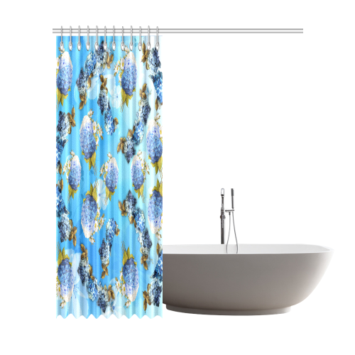 blue shades watercolor Hydrangeas on BLUE Shower Curtain 72"x84"