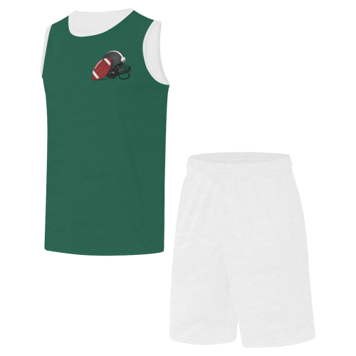 Football and Football Helmet Sports Green and White All Over Print Basketball Uniform