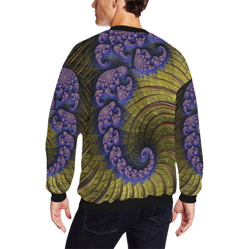 Gold Ocean Currents Blue Coral Fractal Abstract All Over Print Crewneck Sweatshirt for Men/Large (Model H18)