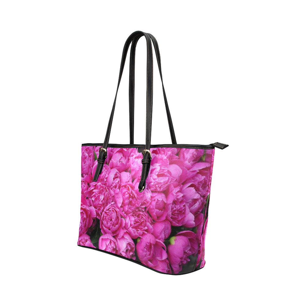 Pink Peonies Leather Tote Bag/Small (Model 1651)