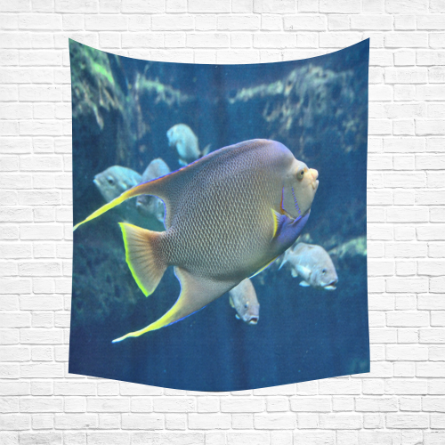 tropical-fishbluelarge Cotton Linen Wall Tapestry 51"x 60"