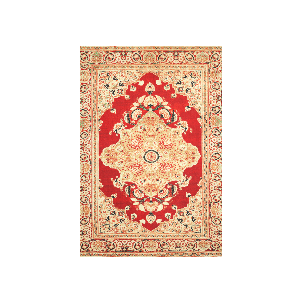 Persian Carpet Hadji Jallili Tabriz Red Gold Cotton Linen Wall Tapestry 40"x 60"