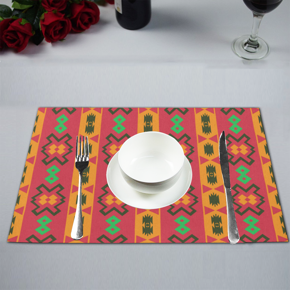 Tribal shapes in retro colors (2) Placemat 12’’ x 18’’ (Four Pieces)