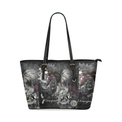 Aweswome steampunk horse with wings Leather Tote Bag/Small (Model 1640)