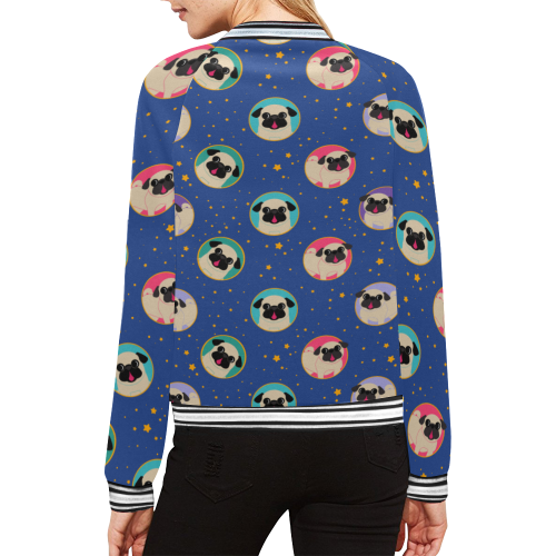 Fawn Pugs In Circles All Over Print Bomber Jacket for Women (Model H21)