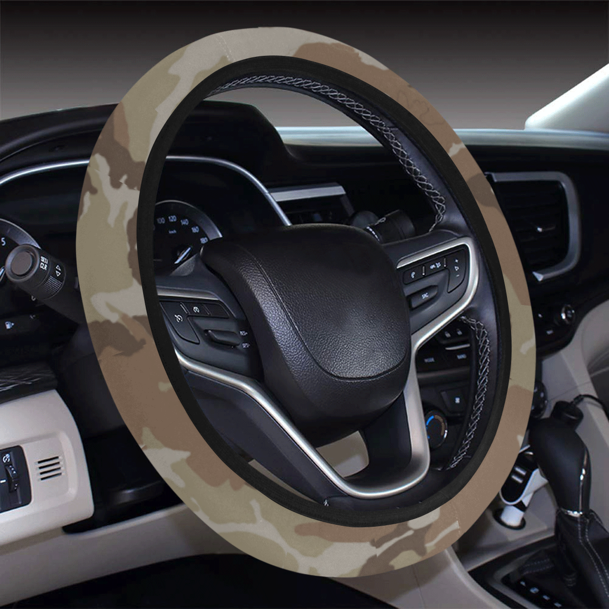 Woodland Desert Brown Camouflage Steering Wheel Cover with Elastic Edge