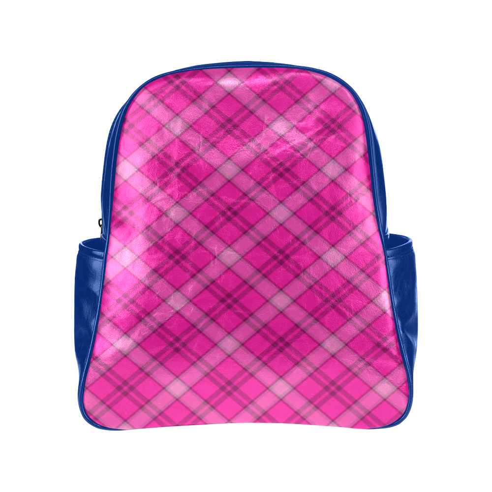 Pink Plaid Multi-Pockets Backpack (Model 1636)