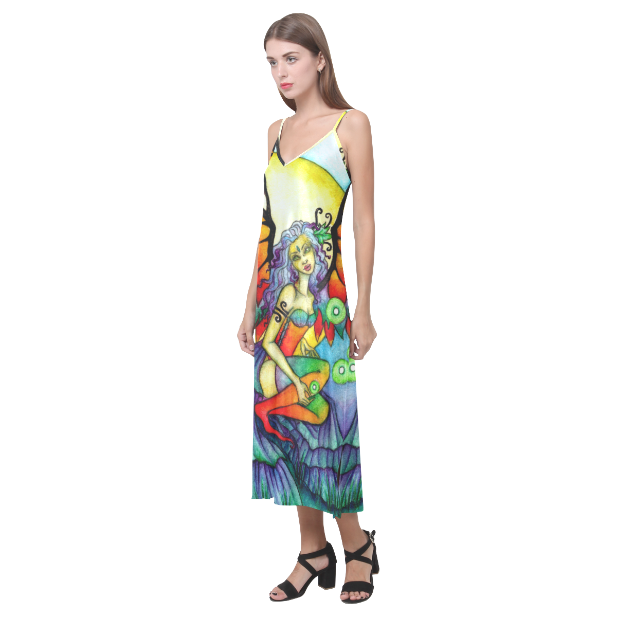 :Rainbow: FAERY ART V-Neck Open Fork Long Dress(Model D18)