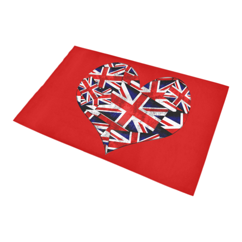 Union Jack British UK Flag Heart on Red Bath Rug 20''x 32''