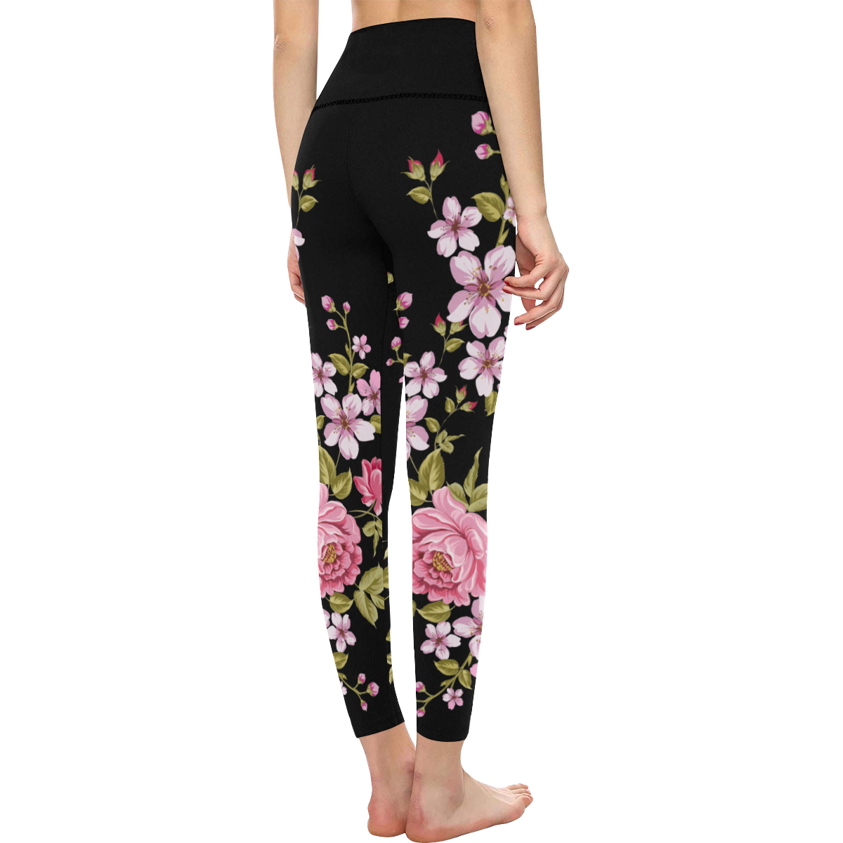 Pure Nature - Summer Of Pink Roses 1 Women's All Over Print High-Waisted Leggings (Model L36)
