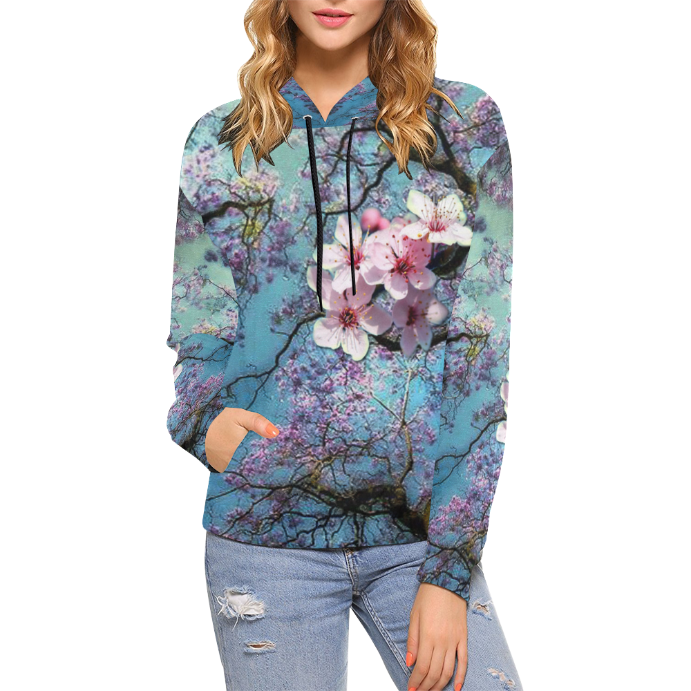 Cherry blossomL All Over Print Hoodie for Women (USA Size) (Model H13)