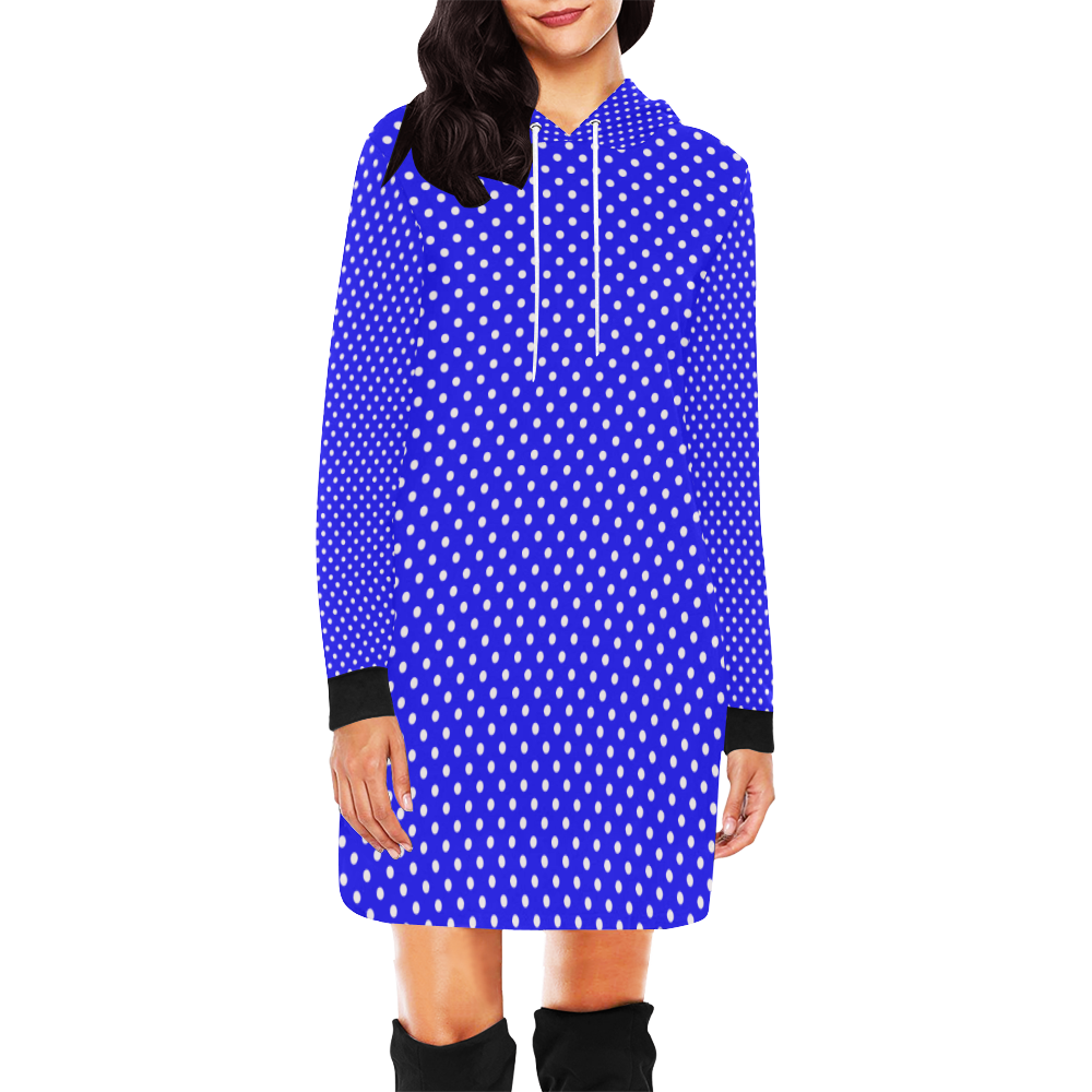 Blue polka dots All Over Print Hoodie Mini Dress (Model H27)