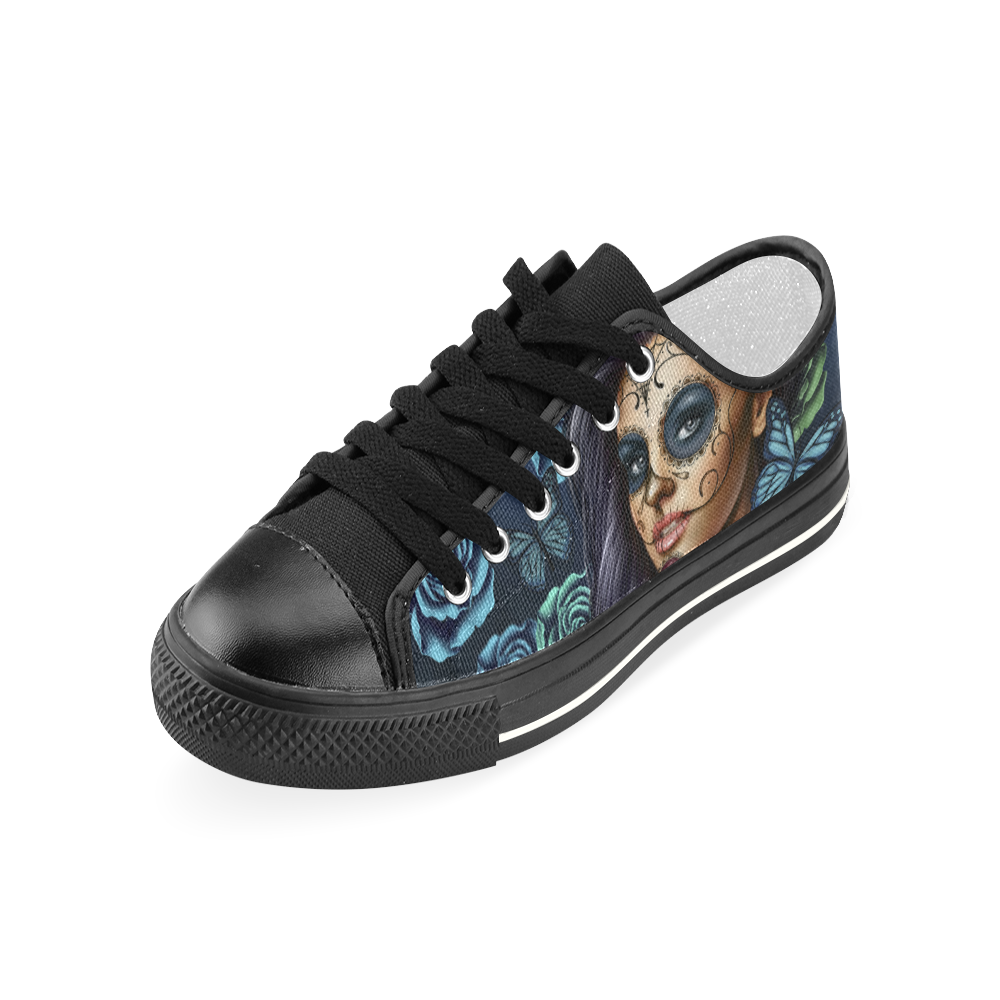 Calavera Turquoise Black Women's Classic Canvas Shoes (Model 018)