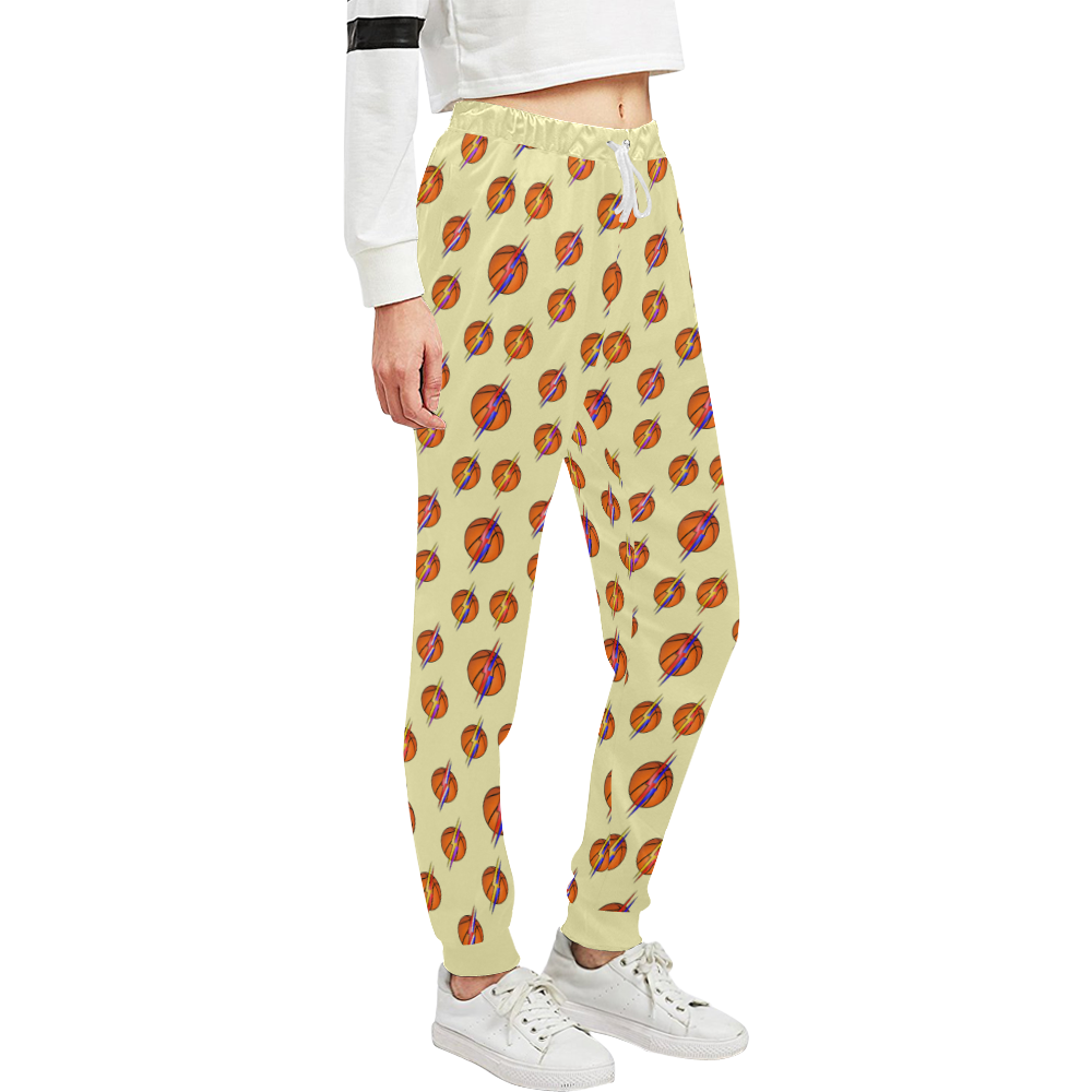 Basketball Lightning Bolts Sports on Yellow Unisex All Over Print Sweatpants (Model L11)