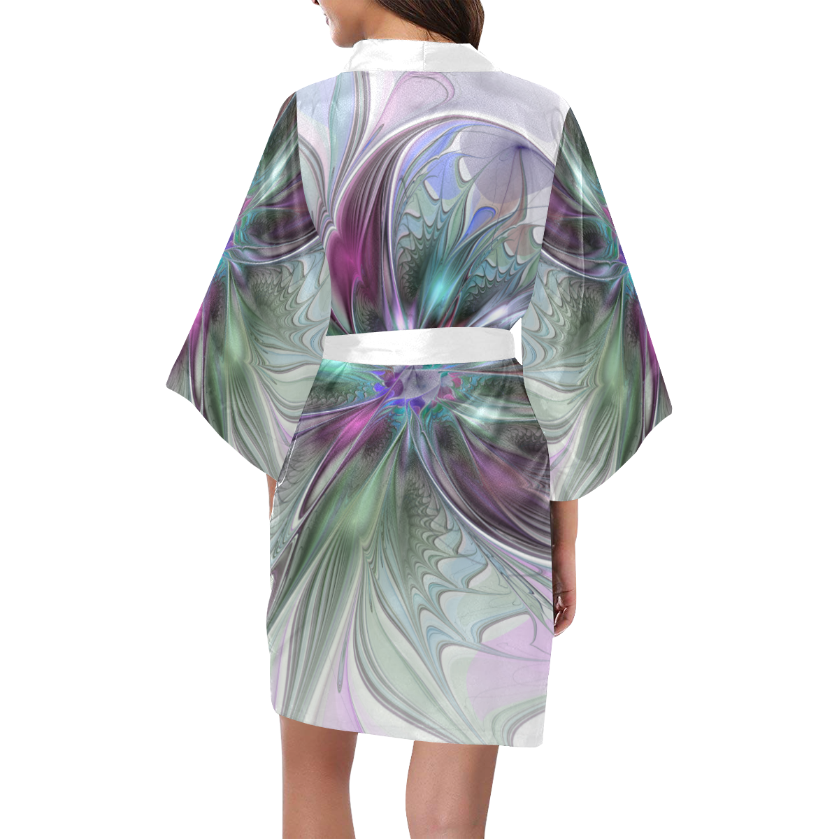 Colorful Fantasy Abstract Modern Fractal Art Flower Kimono Robe