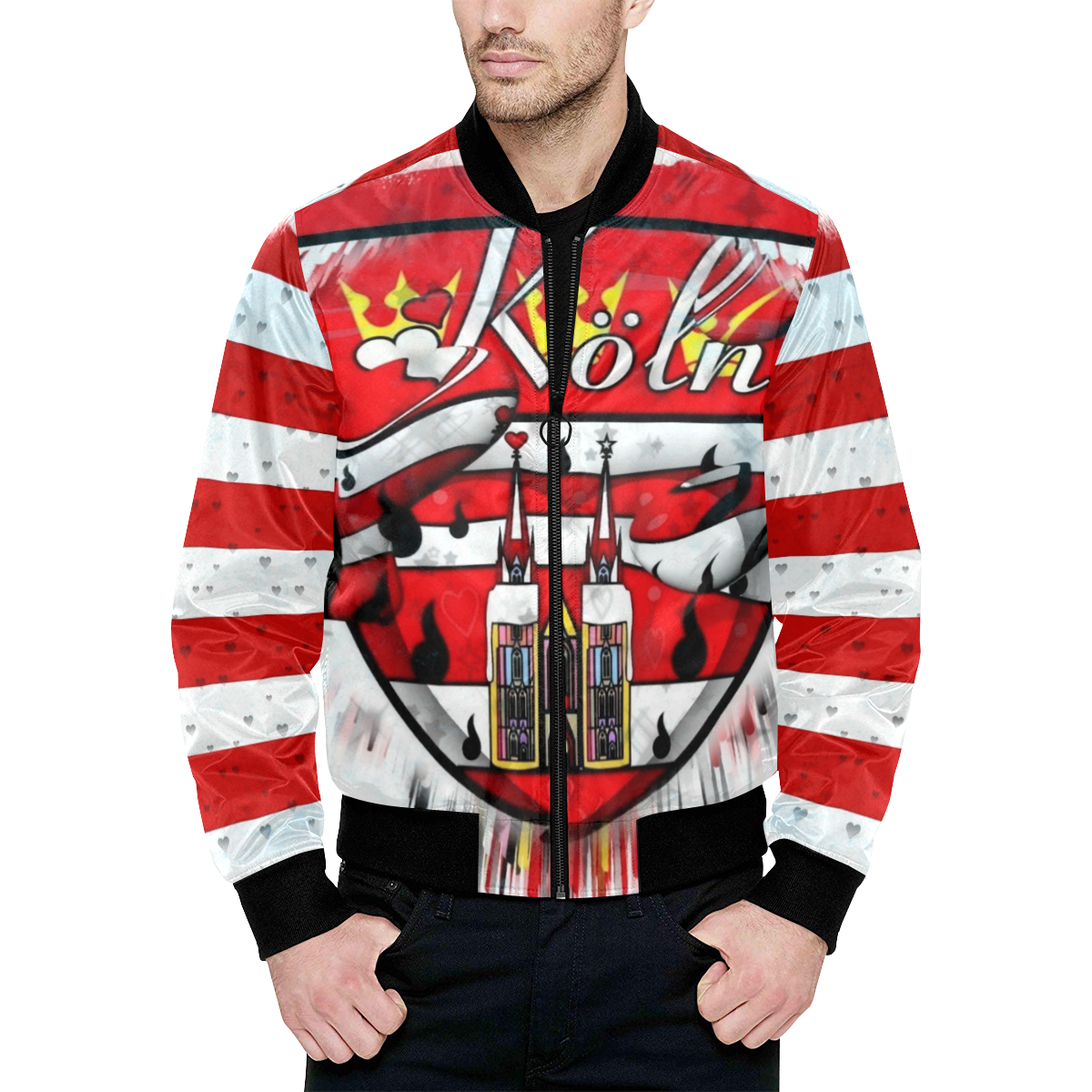 Köln by Nico Bielow All Over Print Quilted Bomber Jacket for Men (Model H33)