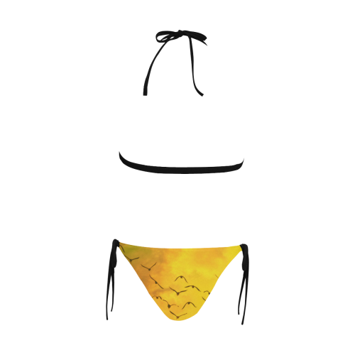Trendy Birds, yellow by JamColors Buckle Front Halter Bikini Swimsuit (Model S08)