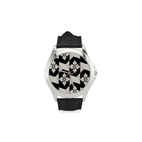 Black White Tiles Women's Classic Leather Strap Watch(Model 203)