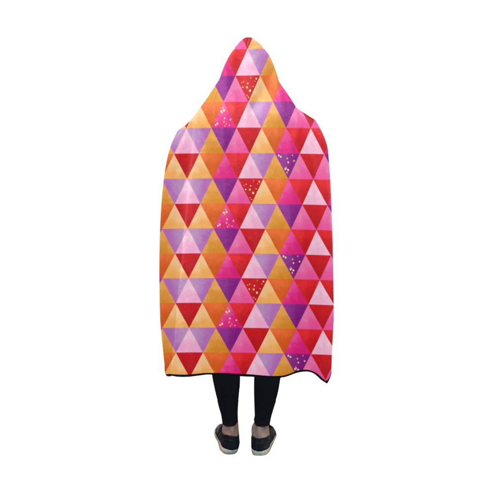 Triangle Pattern - Red Purple Pink Orange Yellow Hooded Blanket 60''x50''