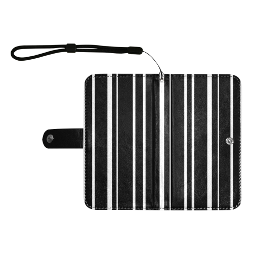 white stripes on black Flip Leather Purse for Mobile Phone/Large (Model 1703)