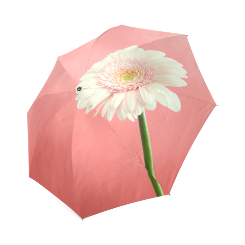 Gerbera Daisy - White Flower on Coral Pink Foldable Umbrella (Model U01)