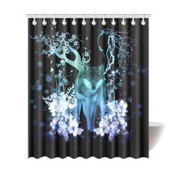 Awesome wolf with flowers Shower Curtain 72"x84"