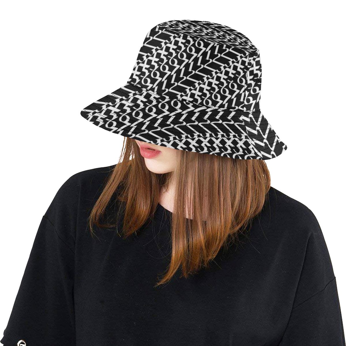 NUMBERS Collection 1234567 Black/White All Over Print Bucket Hat